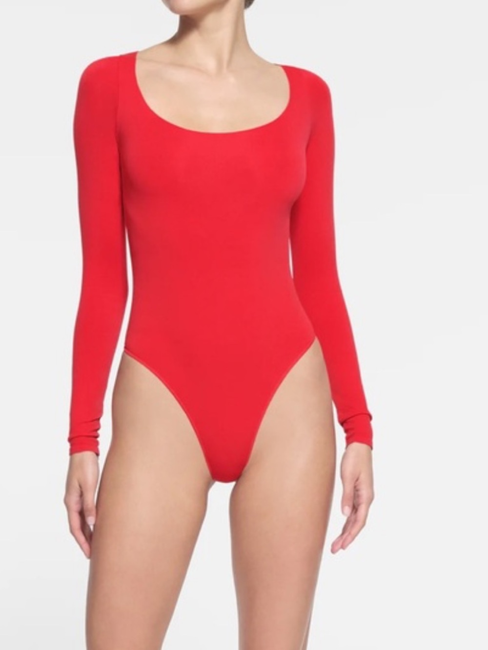 aerie Red Long-Sleeve Scoop Neck Bodysuit